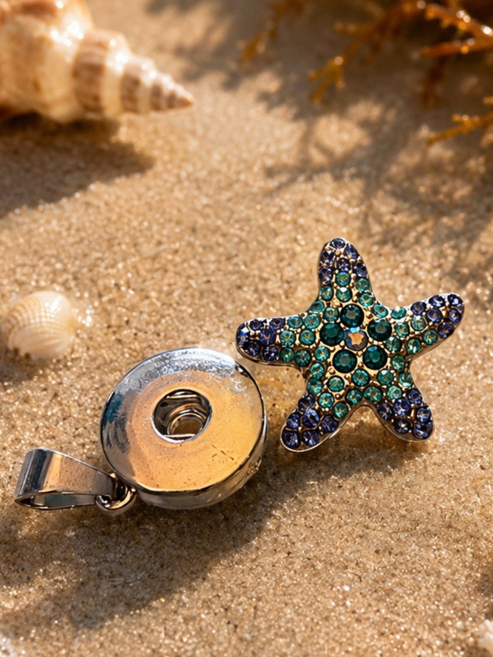 Crystal Starfish Snap Charm Pendant in Teal and Purple